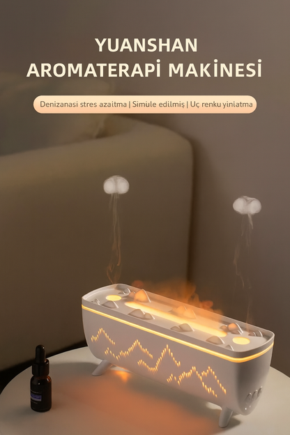 Yuanshan Aromaterapi Makinesi | Alev Simülasyonlu & 3 Renk Işıklı Buhar Difüzörü