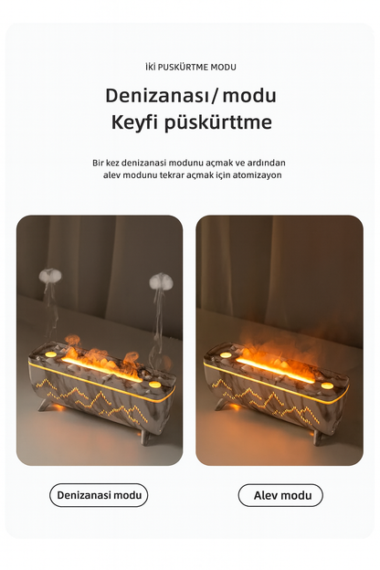 Yuanshan Aromaterapi Makinesi | Alev Simülasyonlu & 3 Renk Işıklı Buhar Difüzörü