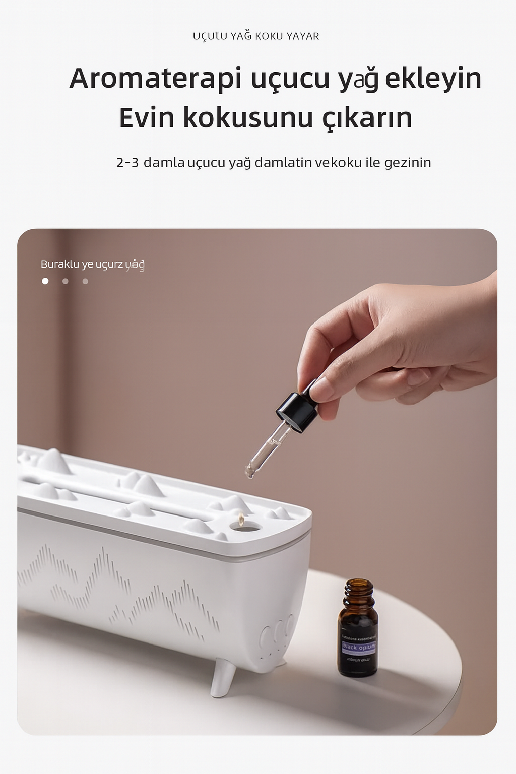 Yuanshan Aromaterapi Makinesi | Alev Simülasyonlu & 3 Renk Işıklı Buhar Difüzörü
