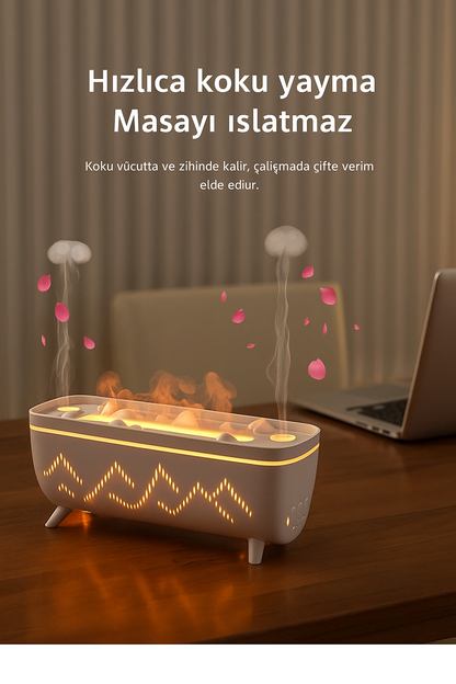 Yuanshan Aromaterapi Makinesi | Alev Simülasyonlu & 3 Renk Işıklı Buhar Difüzörü