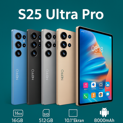 NEFFO S25 Ultra Pro Tablet 16GB RAM + 512GB Hafıza | 10.1” Ekran | 8000mAh Batarya | Android 13
