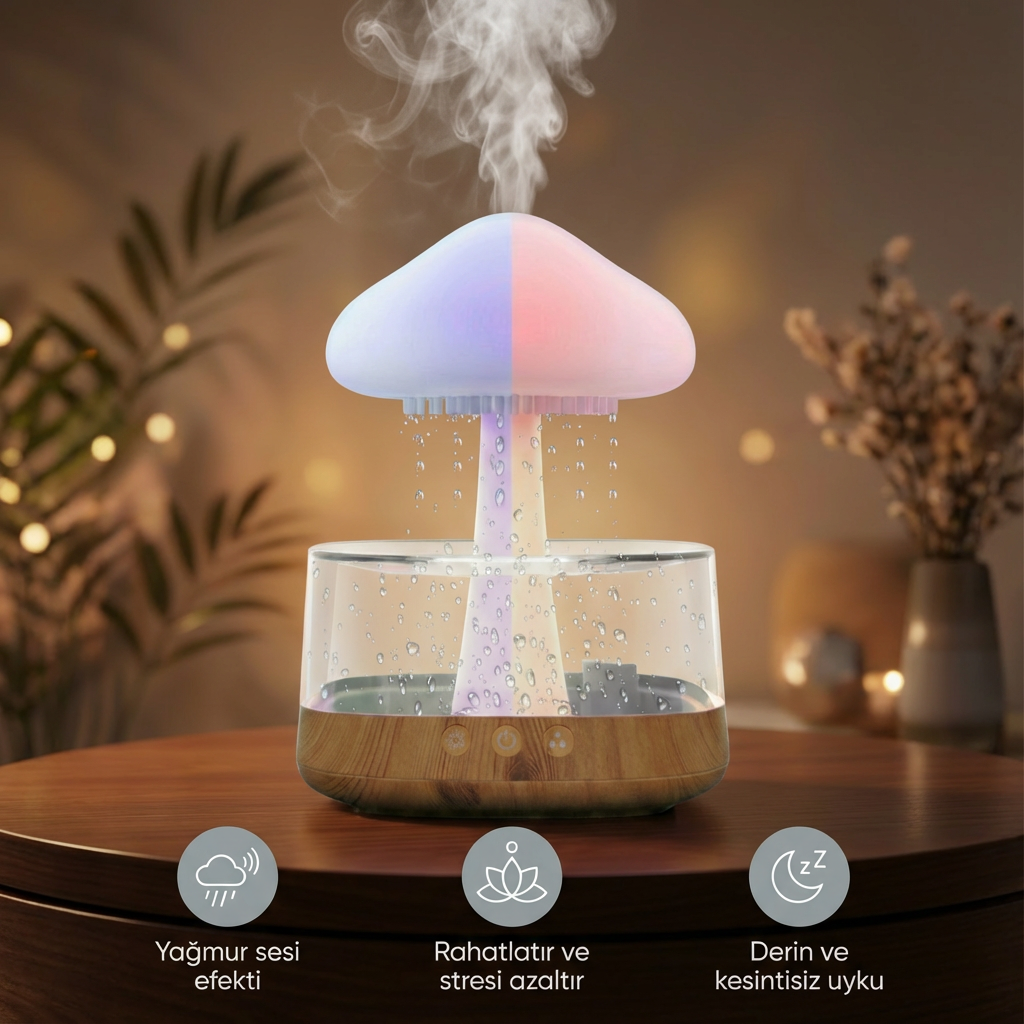 Mantar Tasarımlı Ultrasonik Hava Nemlendirici ve Aroma Difüzörü