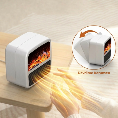 Alev Efektli Akıllı Mini Isıtıcı – Taşınabilir Elektrikli Masaüstü Fanlı Isıtıcı Beyaz