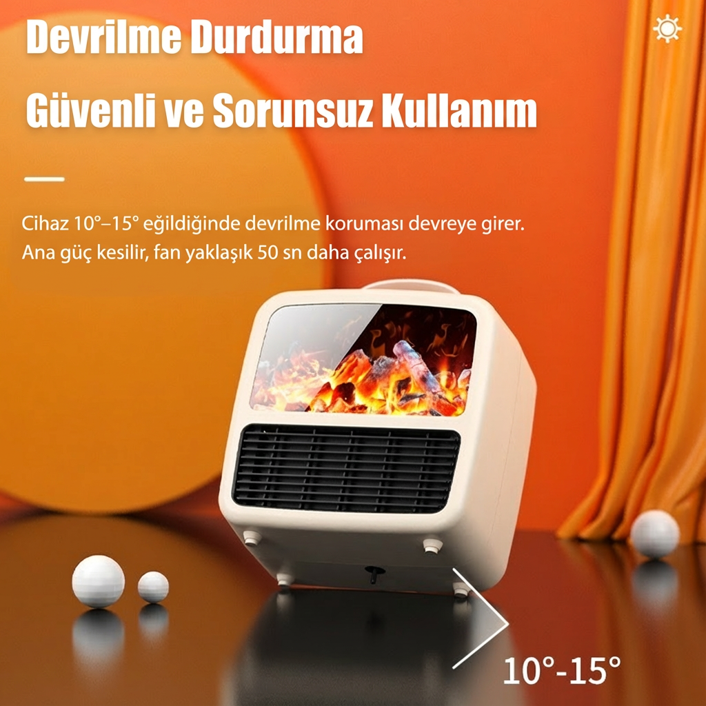 Alev Efektli Akıllı Mini Isıtıcı – Taşınabilir Elektrikli Masaüstü Fanlı Isıtıcı Beyaz