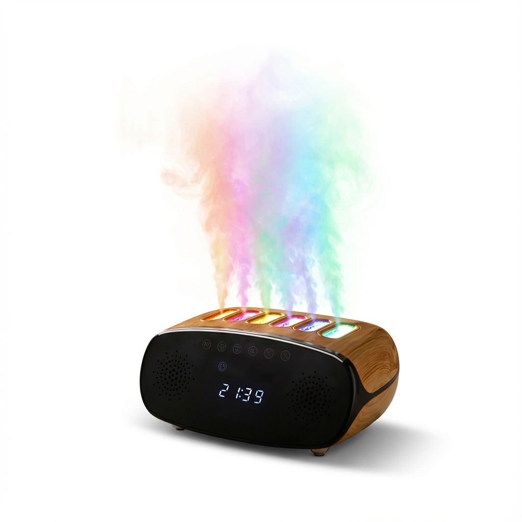 Difüzör Hava Nemlendirici – Bluetooth Hoparlörlü RGB Işıklı Dijital Saat