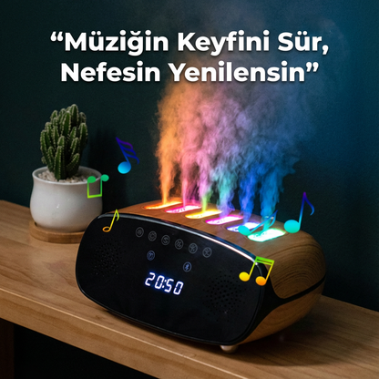 Difüzör Hava Nemlendirici – Bluetooth Hoparlörlü RGB Işıklı Dijital Saat