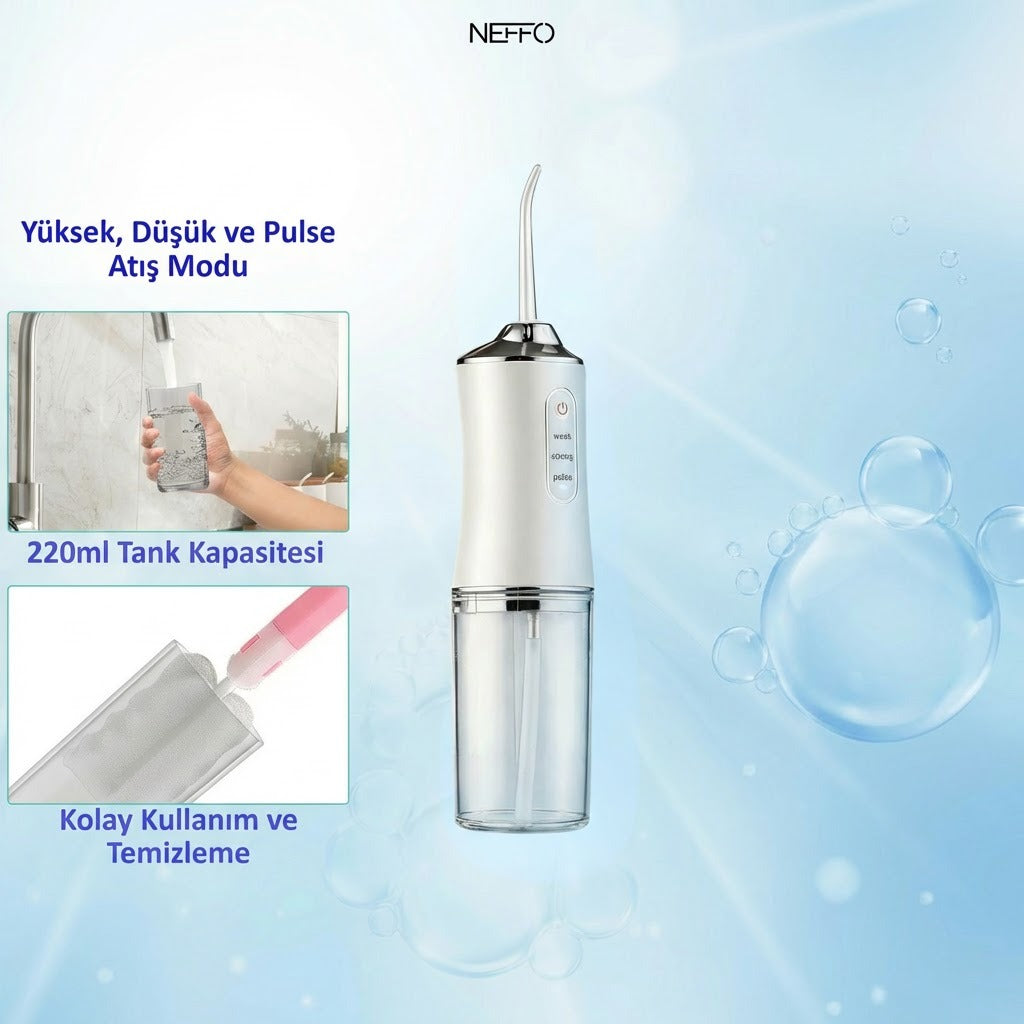 Şarjlı Ağız Duşu IPX7 – 3 Mod, 220ml Taşınabilir Diş Temizleyici