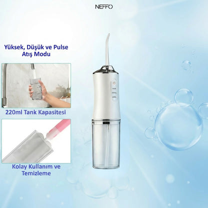 Şarjlı Ağız Duşu IPX7 – 3 Mod, 220ml Taşınabilir Diş Temizleyici