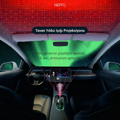 Araç İçi Otomatik Koku Makinesi – 160ML, Lazer Tavan Işığı, 300mAh